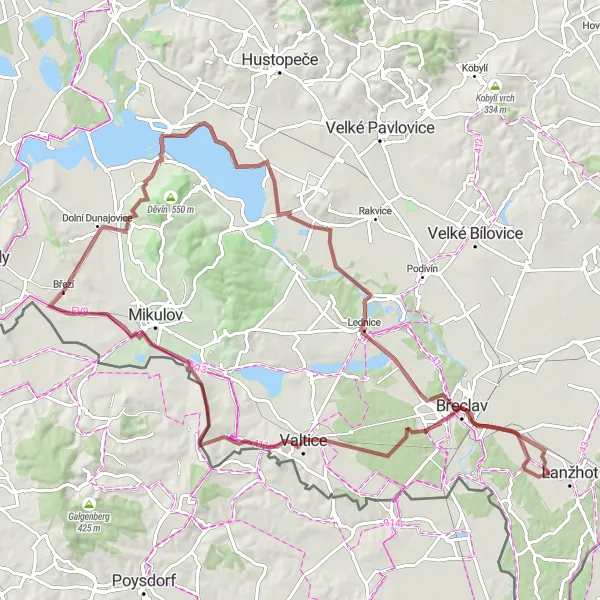 Mapa miniatúra "Okruh kolem Březí a Nových Mlýnů" cyklistická inšpirácia v Jihovýchod, Czech Republic. Vygenerované cyklistickým plánovačom trás Tarmacs.app