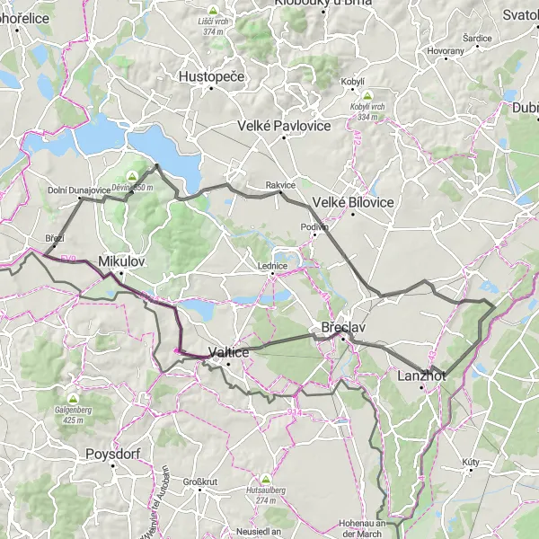 Miniatura mapy "Trasa Szosowa z Pavlov do Valtice" - trasy rowerowej w Jihovýchod, Czech Republic. Wygenerowane przez planer tras rowerowych Tarmacs.app