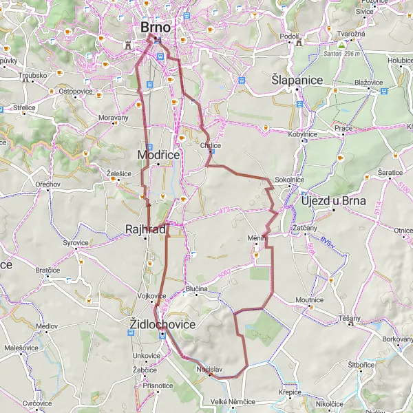 Miniaturní mapa "Gravel To the South" inspirace pro cyklisty v oblasti Jihovýchod, Czech Republic. Vytvořeno pomocí plánovače tras Tarmacs.app