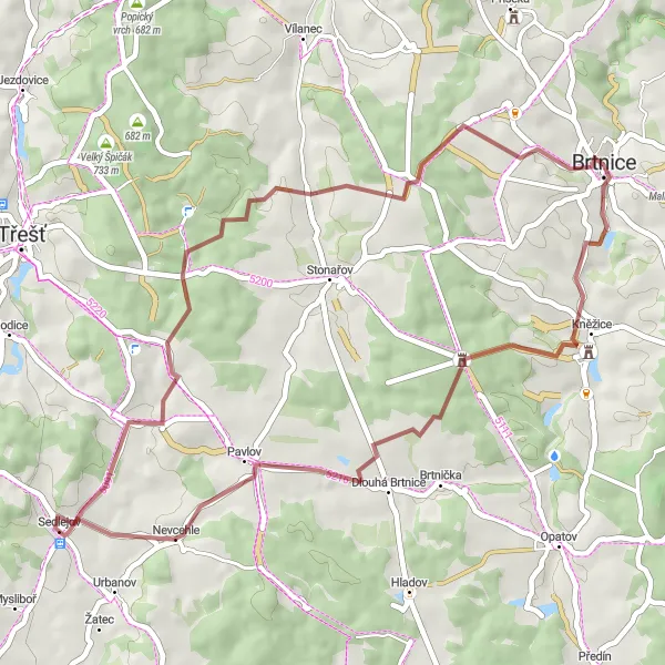 Map miniature of "Brtnice Gravel Explorer" cycling inspiration in Jihovýchod, Czech Republic. Generated by Tarmacs.app cycling route planner