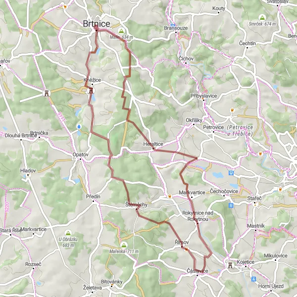 Mapa miniatúra "Gravel Adventure to Rokytnice nad Rokytnou" cyklistická inšpirácia v Jihovýchod, Czech Republic. Vygenerované cyklistickým plánovačom trás Tarmacs.app