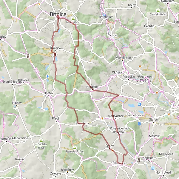 Map miniature of "Scenic Gravel Route" cycling inspiration in Jihovýchod, Czech Republic. Generated by Tarmacs.app cycling route planner