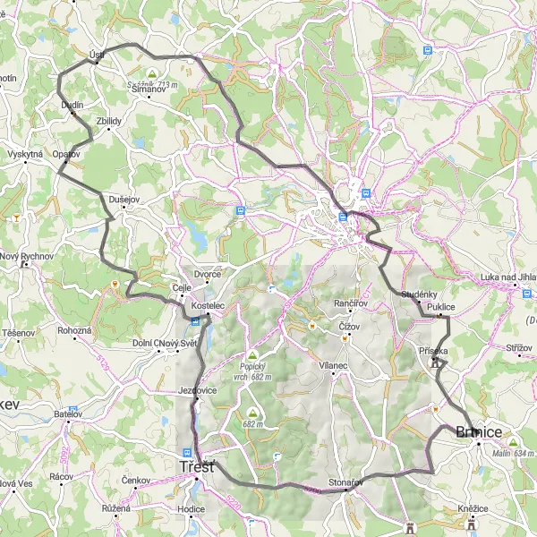 Map miniature of "The Scenic Road Tour" cycling inspiration in Jihovýchod, Czech Republic. Generated by Tarmacs.app cycling route planner