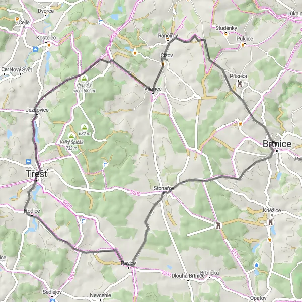 Miniaturní mapa "Výlet po okolí Brtnice" inspirace pro cyklisty v oblasti Jihovýchod, Czech Republic. Vytvořeno pomocí plánovače tras Tarmacs.app