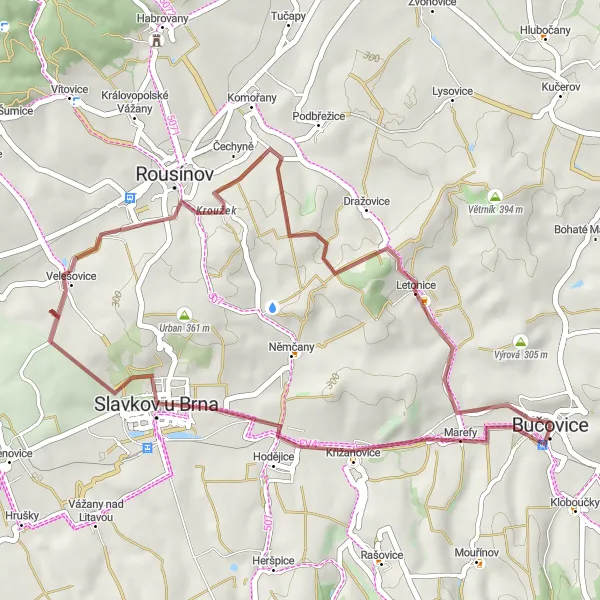 Karten-Miniaturansicht der Radinspiration "Marefy - Letonice Schleifenrunde" in Jihovýchod, Czech Republic. Erstellt vom Tarmacs.app-Routenplaner für Radtouren