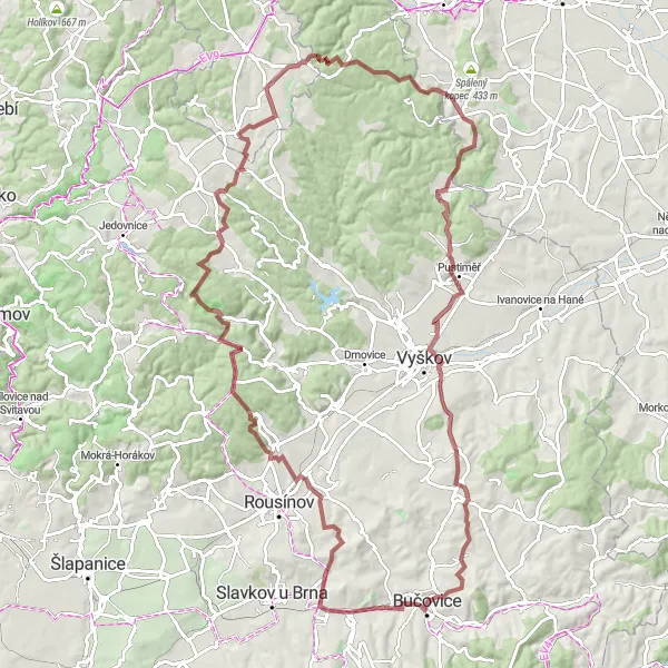 Miniaturní mapa "Výlet kolem Otinovese a Podivic" inspirace pro cyklisty v oblasti Jihovýchod, Czech Republic. Vytvořeno pomocí plánovače tras Tarmacs.app