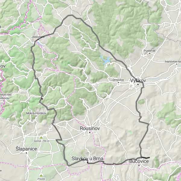 Map miniature of "Křenovice-Podivín Loop" cycling inspiration in Jihovýchod, Czech Republic. Generated by Tarmacs.app cycling route planner