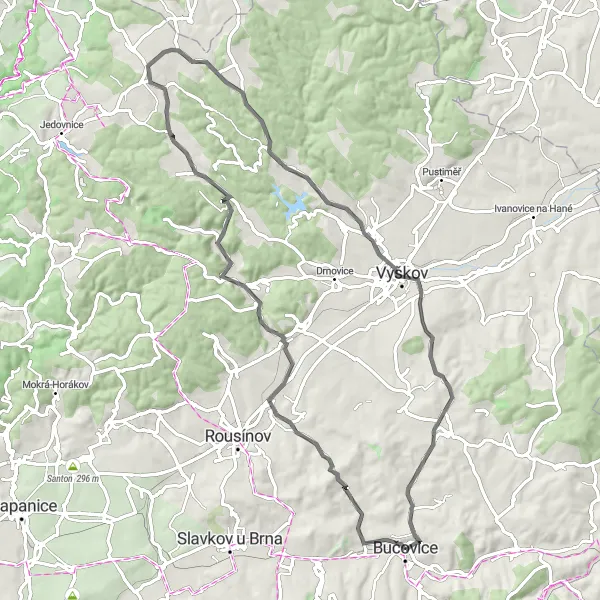 Miniaturní mapa "Bučovický okruh" inspirace pro cyklisty v oblasti Jihovýchod, Czech Republic. Vytvořeno pomocí plánovače tras Tarmacs.app