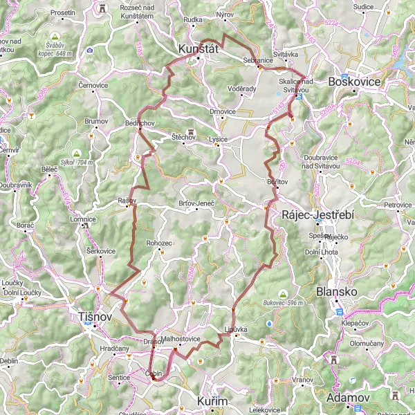 Miniaturní mapa "Jízda kolem Skalice nad Svitavou" inspirace pro cyklisty v oblasti Jihovýchod, Czech Republic. Vytvořeno pomocí plánovače tras Tarmacs.app