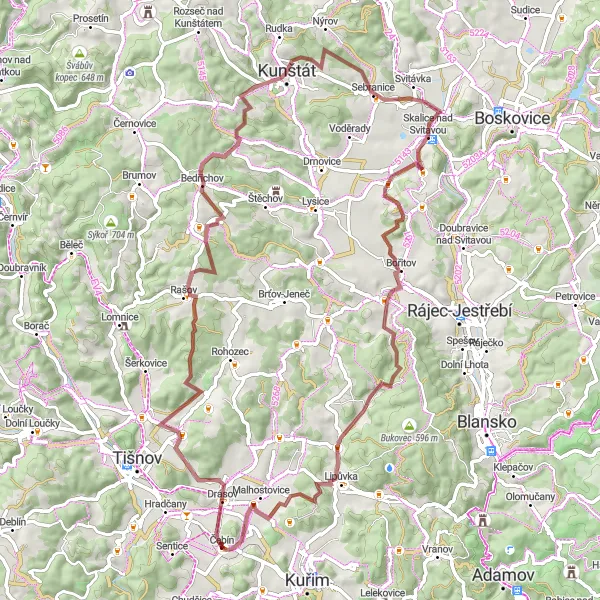 Map miniature of "The Gravel Discovery" cycling inspiration in Jihovýchod, Czech Republic. Generated by Tarmacs.app cycling route planner