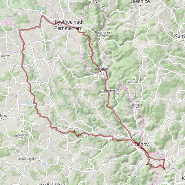 Miniaturní mapa "Vesnická cyklotrasa Krajinou Čebínky" inspirace pro cyklisty v oblasti Jihovýchod, Czech Republic. Vytvořeno pomocí plánovače tras Tarmacs.app