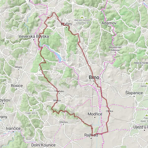 Miniatura mapy "Trasa Drásovský kopeček-Střelice" - trasy rowerowej w Jihovýchod, Czech Republic. Wygenerowane przez planer tras rowerowych Tarmacs.app