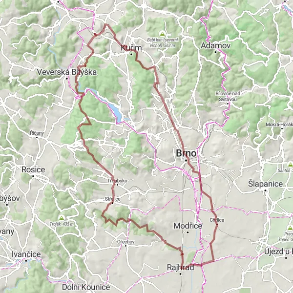 Map miniature of "The Gravel Escape" cycling inspiration in Jihovýchod, Czech Republic. Generated by Tarmacs.app cycling route planner