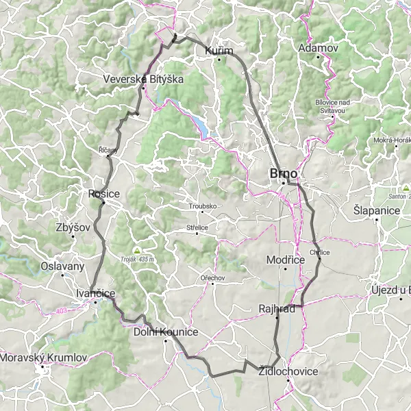 Map miniature of "The Road Expedition" cycling inspiration in Jihovýchod, Czech Republic. Generated by Tarmacs.app cycling route planner