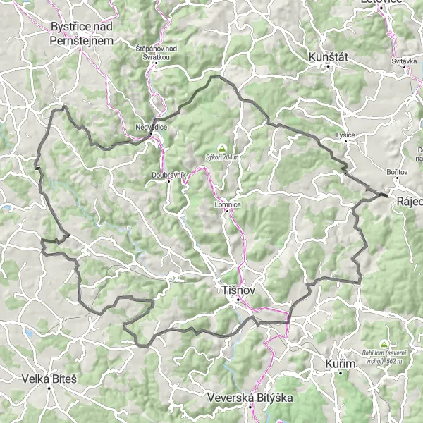 Karten-Miniaturansicht der Radinspiration "Road Route um Černá Hora" in Jihovýchod, Czech Republic. Erstellt vom Tarmacs.app-Routenplaner für Radtouren