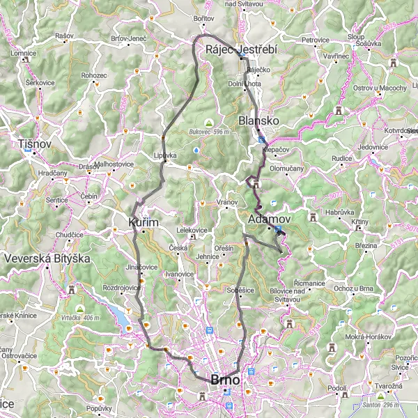 Miniaturní mapa "Cyklotrasa Černá Hora - Lipůvka - Bukovice" inspirace pro cyklisty v oblasti Jihovýchod, Czech Republic. Vytvořeno pomocí plánovače tras Tarmacs.app