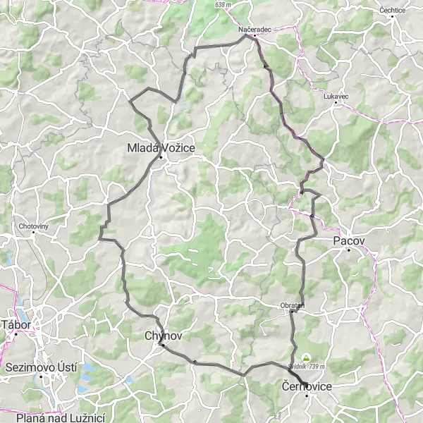 Mapa miniatúra "Silniční okruh Kamberk" cyklistická inšpirácia v Jihovýchod, Czech Republic. Vygenerované cyklistickým plánovačom trás Tarmacs.app