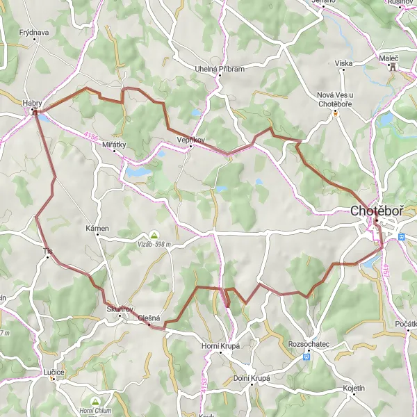 Mapa miniatúra "Gravel Bike Tour Čachotín - Chotěboř Castle" cyklistická inšpirácia v Jihovýchod, Czech Republic. Vygenerované cyklistickým plánovačom trás Tarmacs.app