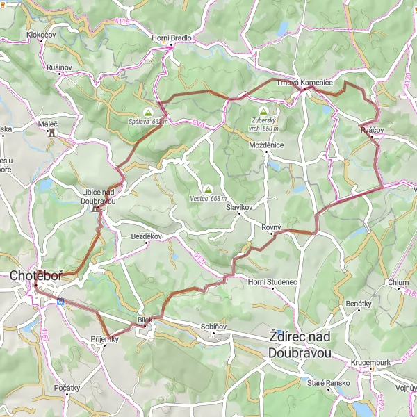 Miniaturní mapa "Okruh kolem Chotěboře a Libice nad Doubravou" inspirace pro cyklisty v oblasti Jihovýchod, Czech Republic. Vytvořeno pomocí plánovače tras Tarmacs.app