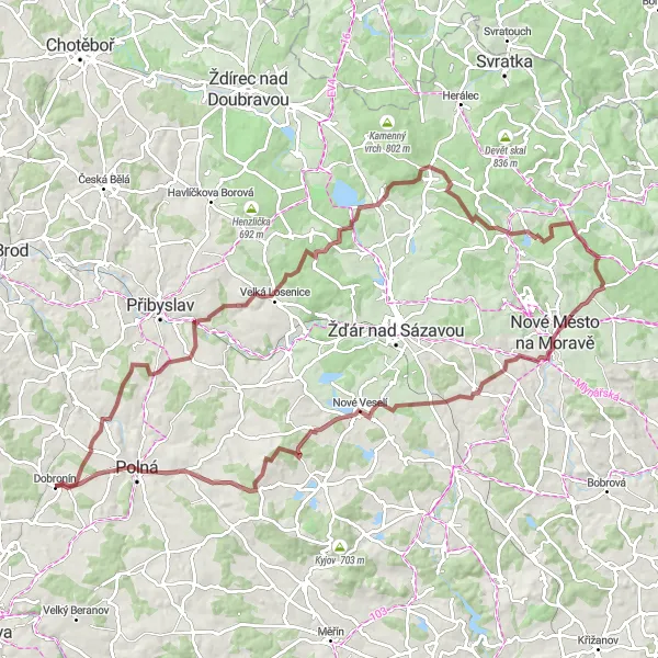 Miniaturní mapa "Expedice po štěrkových cestách" inspirace pro cyklisty v oblasti Jihovýchod, Czech Republic. Vytvořeno pomocí plánovače tras Tarmacs.app