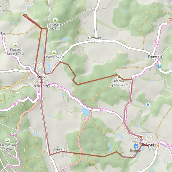 Mapa miniatúra "Okolo Dobronína a přes Štoky" cyklistická inšpirácia v Jihovýchod, Czech Republic. Vygenerované cyklistickým plánovačom trás Tarmacs.app