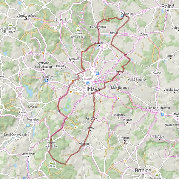 Miniaturní mapa "Trasa okolo Dobronína" inspirace pro cyklisty v oblasti Jihovýchod, Czech Republic. Vytvořeno pomocí plánovače tras Tarmacs.app