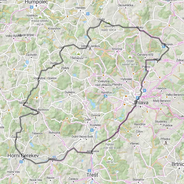 Mapa miniatúra "Cyklistická trasa Pávov-Královský vršek" cyklistická inšpirácia v Jihovýchod, Czech Republic. Vygenerované cyklistickým plánovačom trás Tarmacs.app