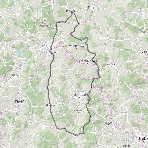 Miniaturní mapa "Okružní cesta kolem Dobronína" inspirace pro cyklisty v oblasti Jihovýchod, Czech Republic. Vytvořeno pomocí plánovače tras Tarmacs.app