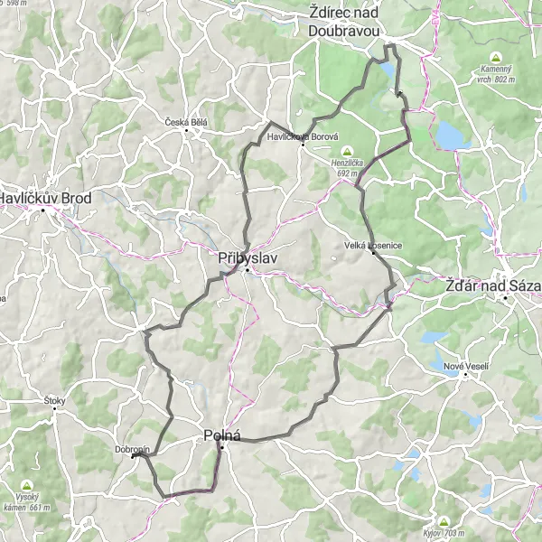 Miniatura mapy "Okólnik przez Železné Horky i Prašivec" - trasy rowerowej w Jihovýchod, Czech Republic. Wygenerowane przez planer tras rowerowych Tarmacs.app
