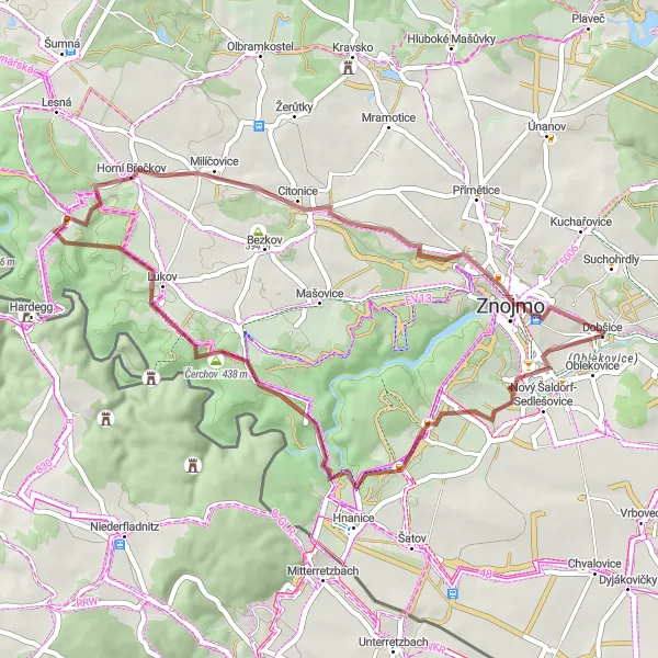 Miniatura mapy "Trasa Gravel w okolicach Dobšice" - trasy rowerowej w Jihovýchod, Czech Republic. Wygenerowane przez planer tras rowerowych Tarmacs.app