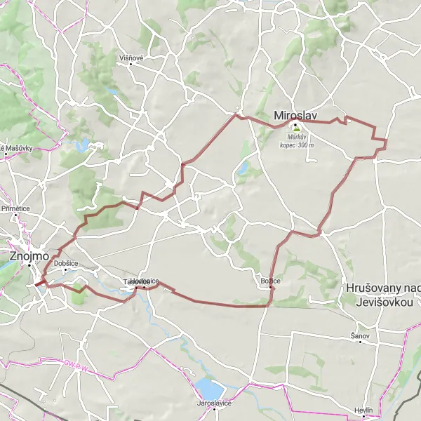 Miniaturní mapa "Gravel Rychlá cesta kolem Dobšic" inspirace pro cyklisty v oblasti Jihovýchod, Czech Republic. Vytvořeno pomocí plánovače tras Tarmacs.app