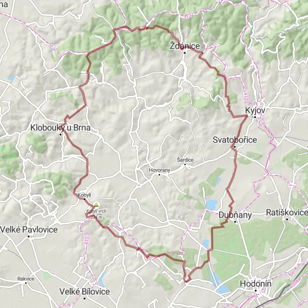 Miniaturní mapa "Adventura kolem Svatobořic" inspirace pro cyklisty v oblasti Jihovýchod, Czech Republic. Vytvořeno pomocí plánovače tras Tarmacs.app