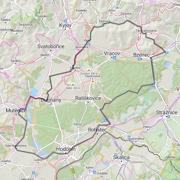 Miniaturní mapa "Okruh kolem Milotic" inspirace pro cyklisty v oblasti Jihovýchod, Czech Republic. Vytvořeno pomocí plánovače tras Tarmacs.app