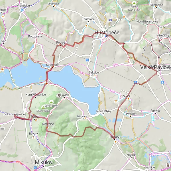 Miniaturní mapa "Trasa Zaječí Okruhy" inspirace pro cyklisty v oblasti Jihovýchod, Czech Republic. Vytvořeno pomocí plánovače tras Tarmacs.app