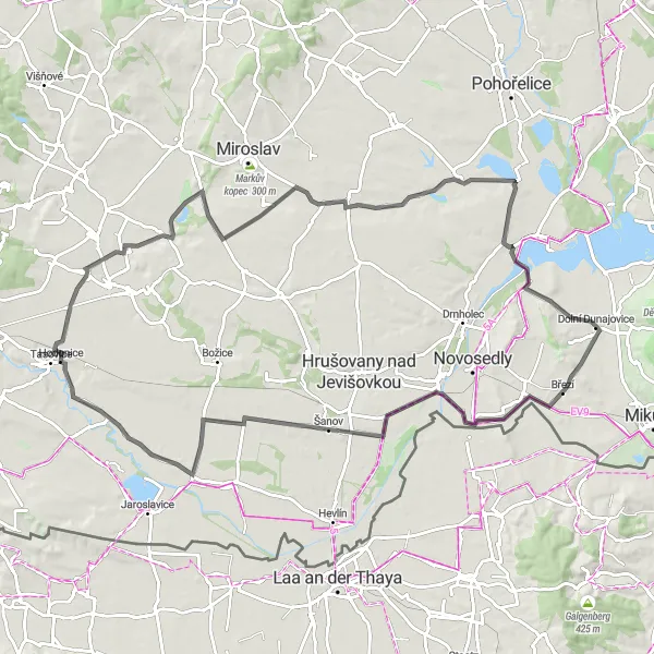 Miniaturní mapa "Okruh kolem Dolních Dunajovic" inspirace pro cyklisty v oblasti Jihovýchod, Czech Republic. Vytvořeno pomocí plánovače tras Tarmacs.app