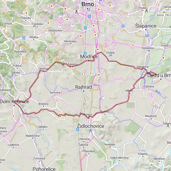 Mapa miniatúra "Gravelová cesta do Blučiny" cyklistická inšpirácia v Jihovýchod, Czech Republic. Vygenerované cyklistickým plánovačom trás Tarmacs.app