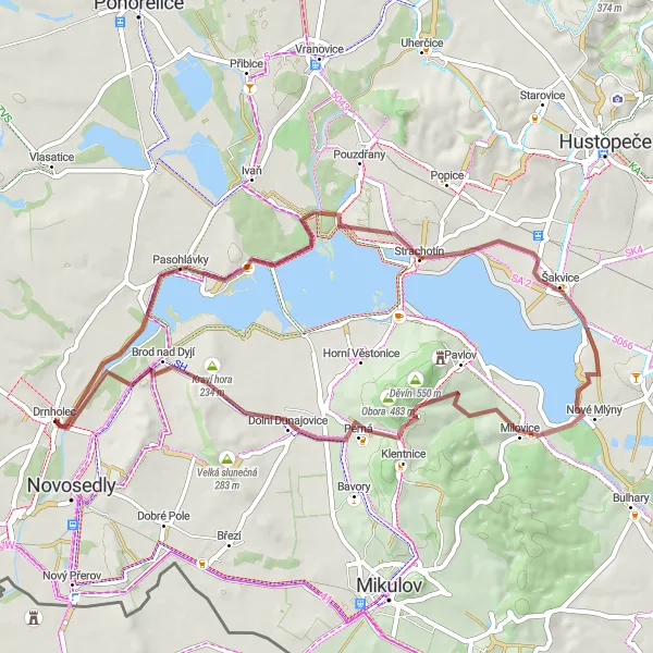 Mapa miniatúra "Gravel okolo Pálavy" cyklistická inšpirácia v Jihovýchod, Czech Republic. Vygenerované cyklistickým plánovačom trás Tarmacs.app