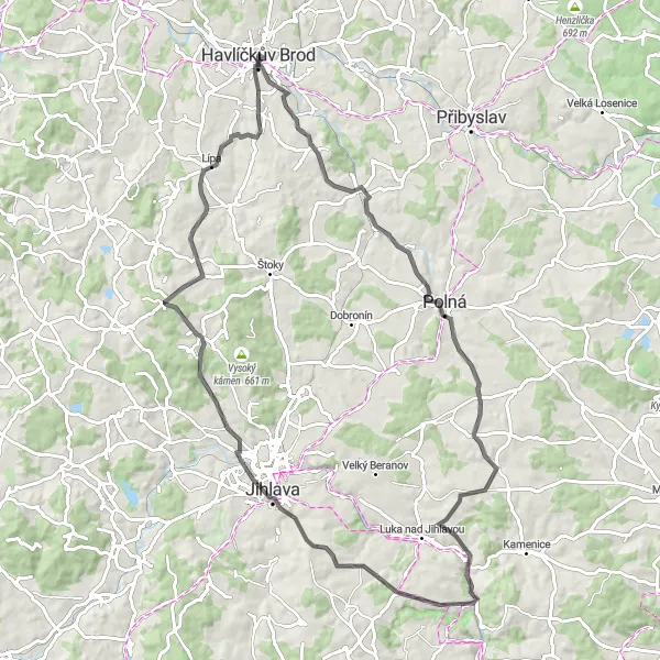 Map miniature of "Havlíčkův Brod to Svatý Kříž Road Cycling Route" cycling inspiration in Jihovýchod, Czech Republic. Generated by Tarmacs.app cycling route planner