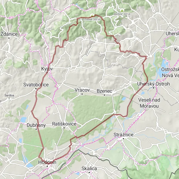 Map miniature of "The Moravian Odyssey" cycling inspiration in Jihovýchod, Czech Republic. Generated by Tarmacs.app cycling route planner