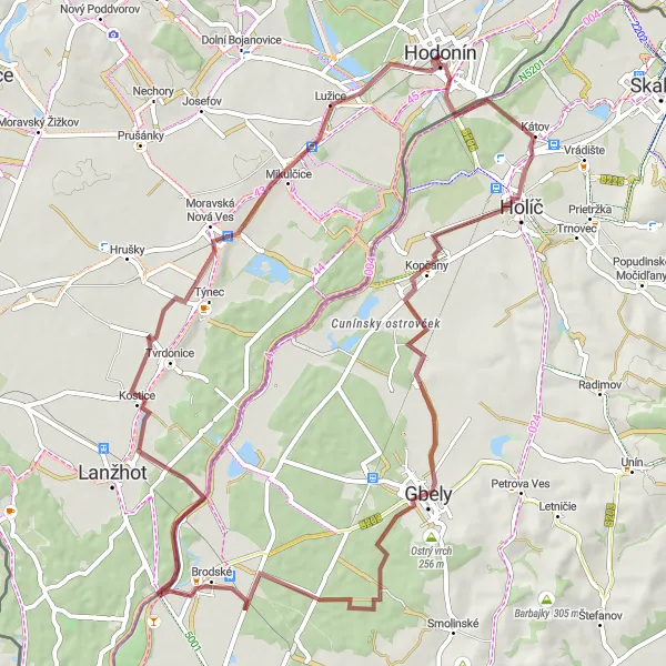 Map miniature of "Through the Moravian Countryside" cycling inspiration in Jihovýchod, Czech Republic. Generated by Tarmacs.app cycling route planner