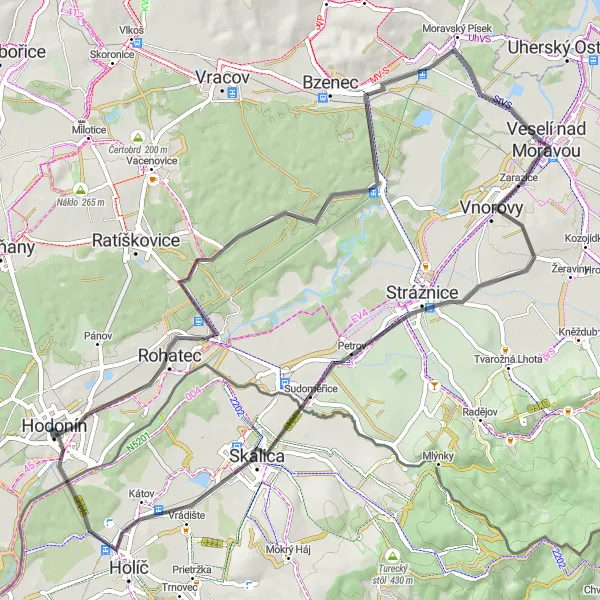 Miniatura mapy "Przejażdżka szosowa do Zarazic" - trasy rowerowej w Jihovýchod, Czech Republic. Wygenerowane przez planer tras rowerowych Tarmacs.app