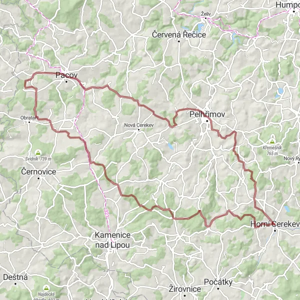 Map miniature of "Vršík Epic Gravel Ride" cycling inspiration in Jihovýchod, Czech Republic. Generated by Tarmacs.app cycling route planner