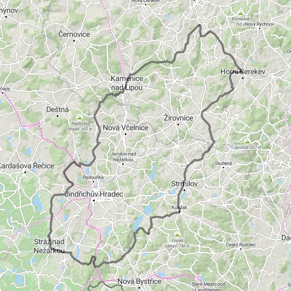 Mapa miniatúra "Cyklovýlet okolo Horní Cerekve" cyklistická inšpirácia v Jihovýchod, Czech Republic. Vygenerované cyklistickým plánovačom trás Tarmacs.app