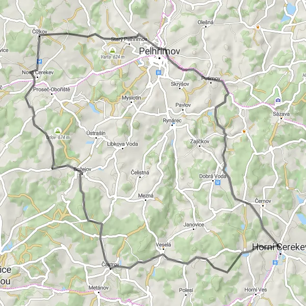 Miniaturní mapa "Cyklostezka Bor a Čížkov" inspirace pro cyklisty v oblasti Jihovýchod, Czech Republic. Vytvořeno pomocí plánovače tras Tarmacs.app