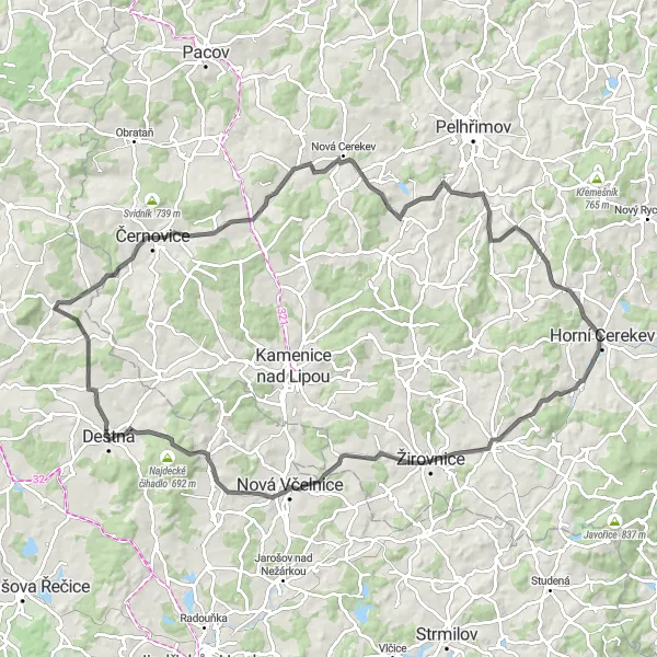 Miniaturní mapa "Kolem Horní Cerekev do Rynárce" inspirace pro cyklisty v oblasti Jihovýchod, Czech Republic. Vytvořeno pomocí plánovače tras Tarmacs.app