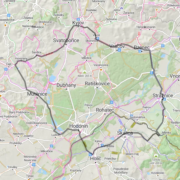Miniaturní mapa "Okruh kolem Hovoran za zajímavými památkami" inspirace pro cyklisty v oblasti Jihovýchod, Czech Republic. Vytvořeno pomocí plánovače tras Tarmacs.app