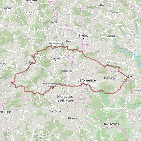 Miniaturní mapa "Gravelová cesta k Mařence" inspirace pro cyklisty v oblasti Jihovýchod, Czech Republic. Vytvořeno pomocí plánovače tras Tarmacs.app