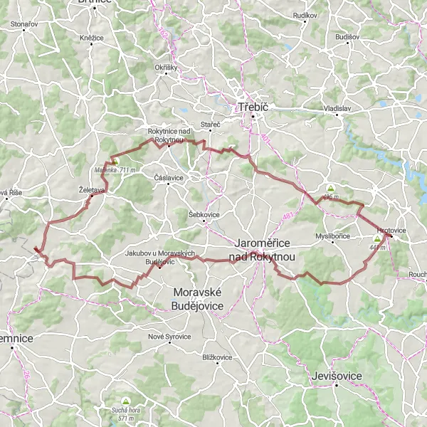 Mapa miniatúra "Okruh kolem Hrotovic a okolí" cyklistická inšpirácia v Jihovýchod, Czech Republic. Vygenerované cyklistickým plánovačom trás Tarmacs.app