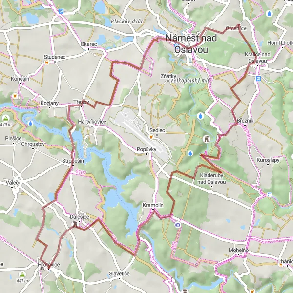 Miniaturní mapa "Gravelová cesta okolo vodní nádrže Dalešice" inspirace pro cyklisty v oblasti Jihovýchod, Czech Republic. Vytvořeno pomocí plánovače tras Tarmacs.app