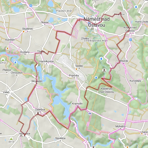 Map miniature of "Exploring the Countryside near Hrotovice" cycling inspiration in Jihovýchod, Czech Republic. Generated by Tarmacs.app cycling route planner